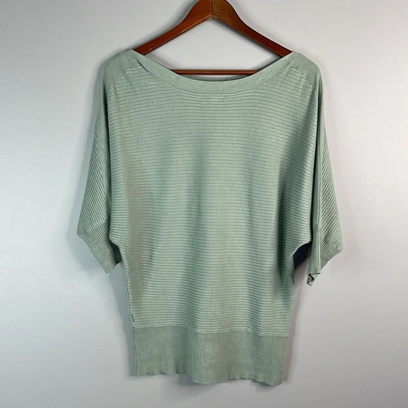 DYNAMITE Ribbed Knit Bateau Neck Sweater Sage Green Dolman 1/2 Sleeve Size S - Picture 6 of 11